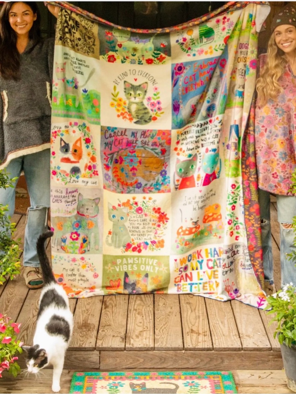 NWT Natural Life XL Cat Chirps Blanket Throw 65in x 75in